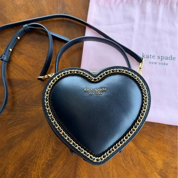 Kate Spade Amour Smooth Leather 3D Heart Crossbody Bag with Gold Chain Accent - Picture 3 of 16